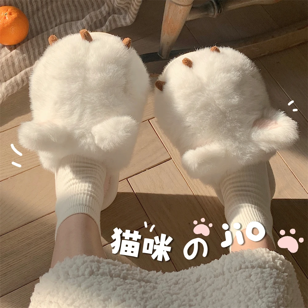 冬季女士居家用保暖创意立体猫爪毛绒绒棉拖鞋防滑软底月子鞋棉鞋