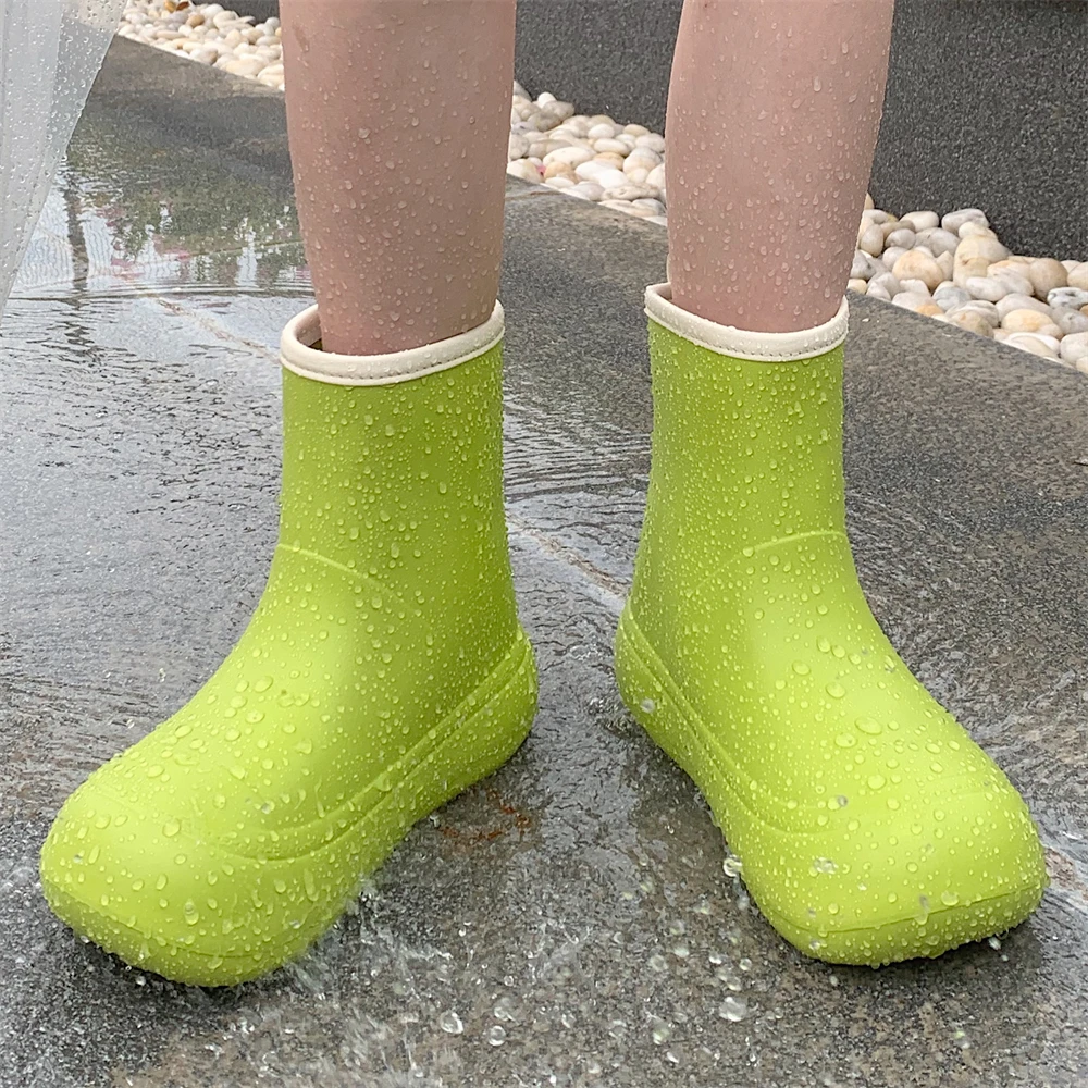 新款户外休闲防滑防水亲子雨鞋女网红时尚拼色创意厚底中筒雨靴夏