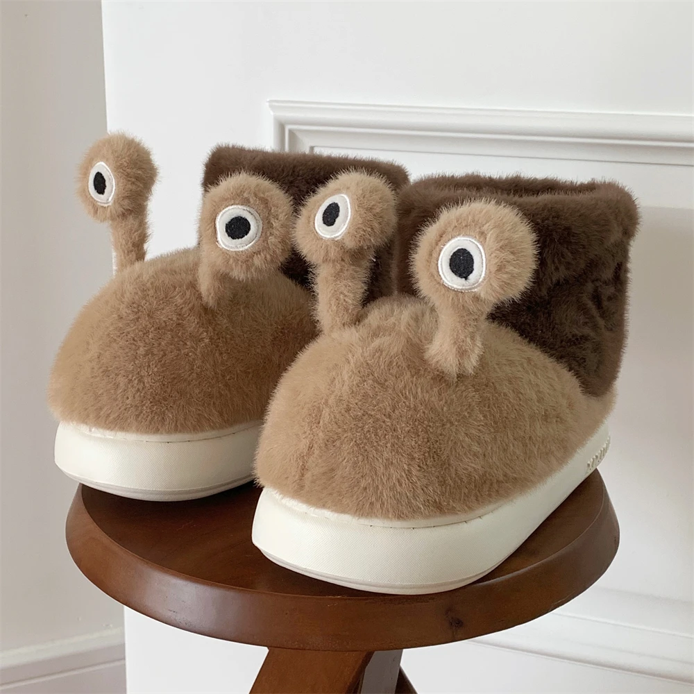 冬季情侣时尚户外防滑百搭保暖短筒棉靴舒适加绒可爱蜗牛棉鞋男女