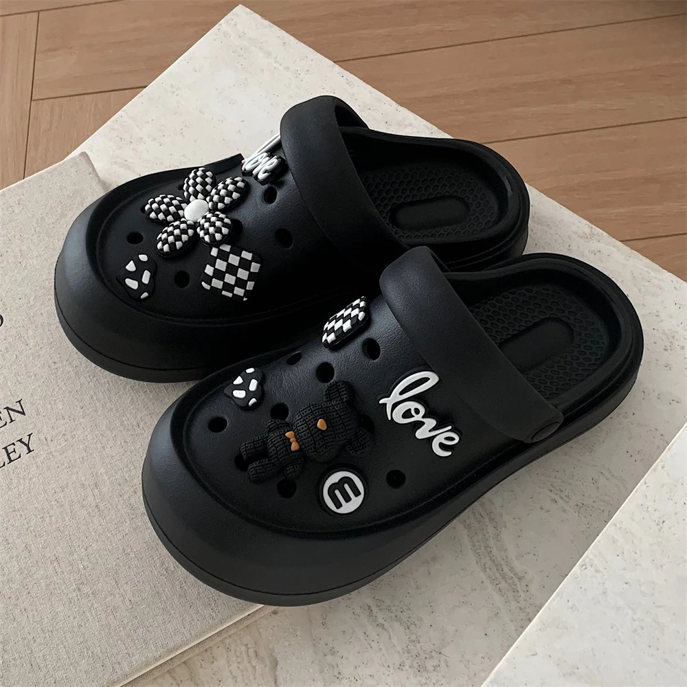 厚底防滑夏季时尚两穿包头洞洞鞋女甜酷风卡通小熊百搭沙滩凉拖鞋