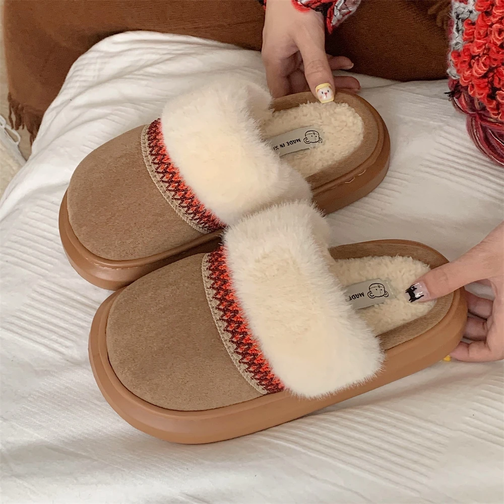 加绒休闲女士保暖棉拖鞋冬季民族风舒适百搭2024新款高级感月子鞋