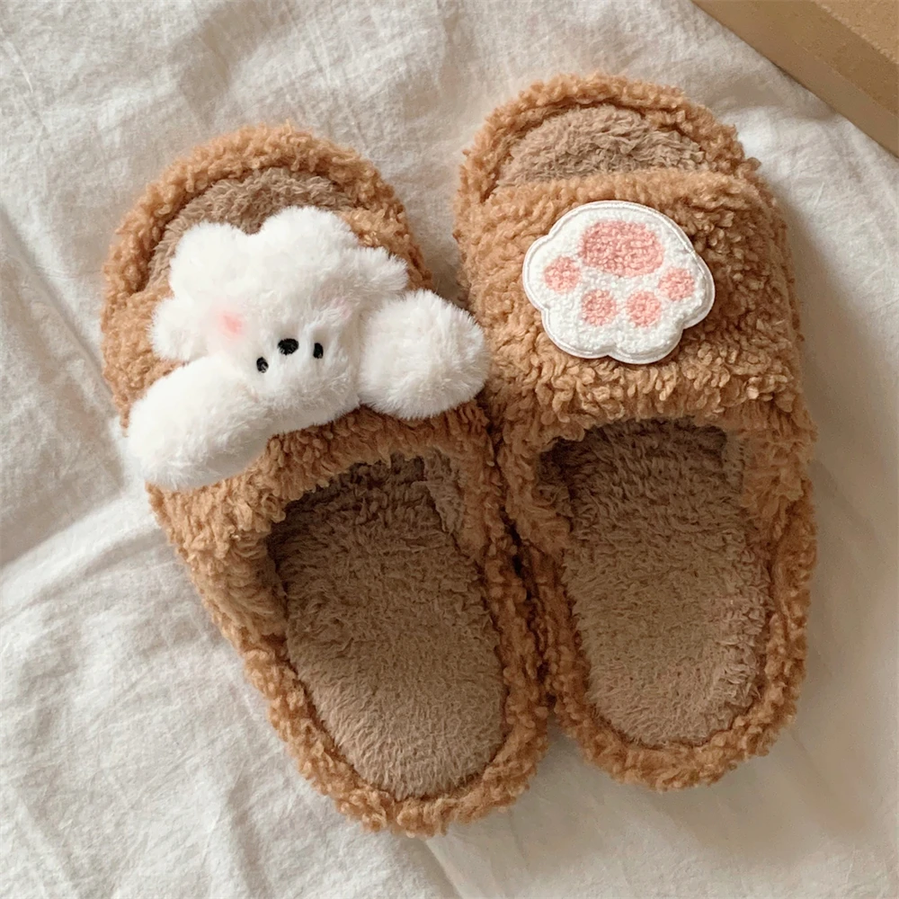 2024新款室内防滑网红休闲软底毛毛鞋女毛绒小兔子秋冬一字棉拖鞋
