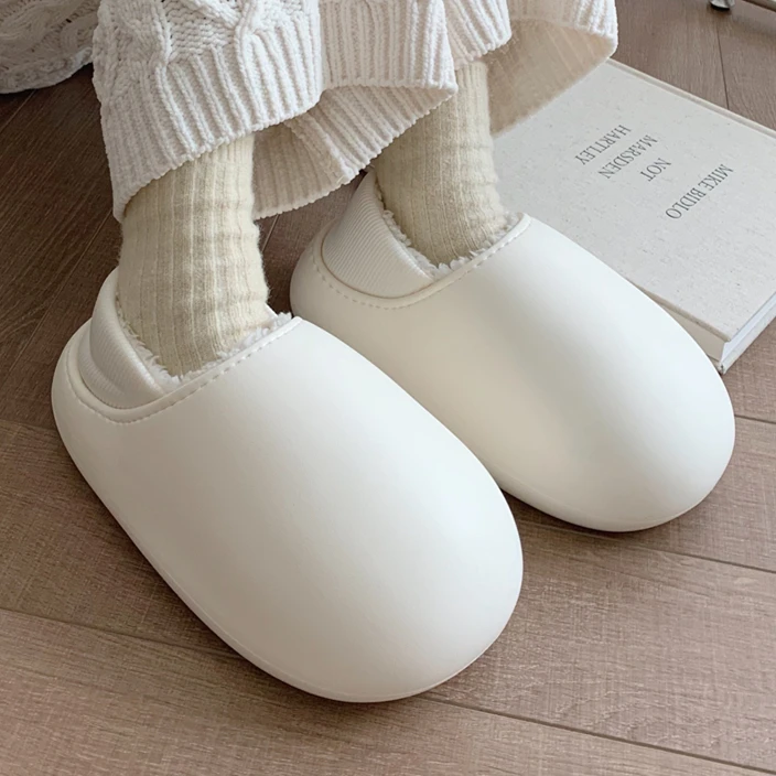 防水包跟棉拖鞋女冬季ins风简约防滑保暖情侣居家外穿月子软底鞋