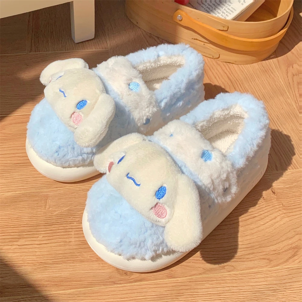 细细条 冬季女保暖毛绒棉鞋玉桂狗联名防滑软厚底加绒棉拖鞋日系