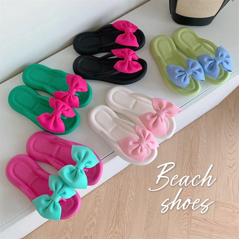 甜美仙女风沙滩鞋女夏季外穿新款可爱蝴蝶结踩屎感软底夹脚人字拖