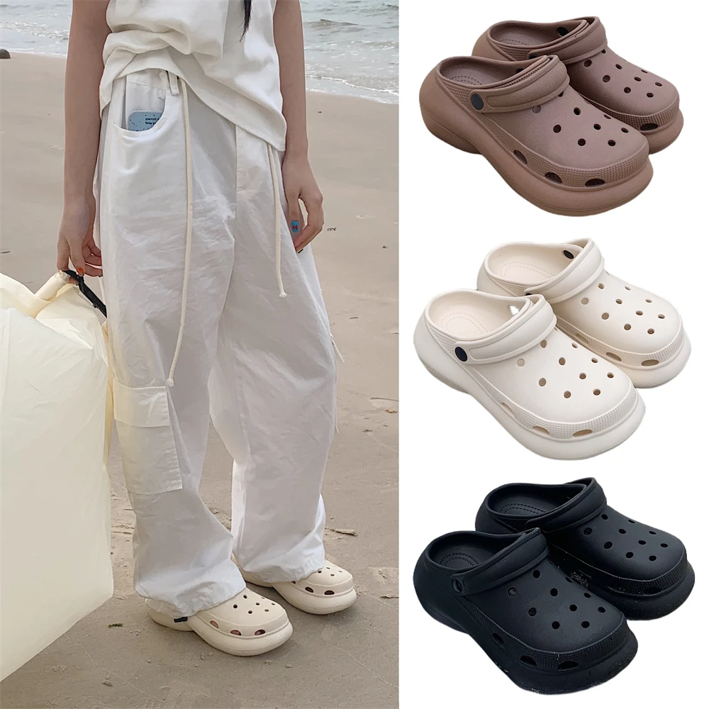 ins潮网红纯色厚底增高户外防滑洞洞鞋夏季新款踩屎感沙滩凉鞋女