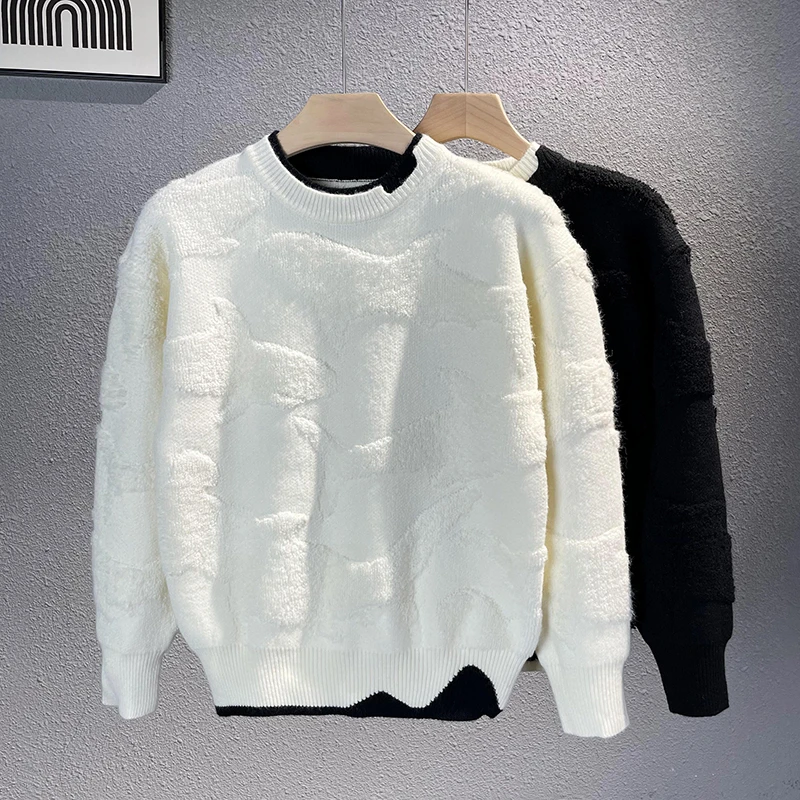 假两件毛衣男士秋冬季款2023年新款爆款圆领针织男装打底线衫外套