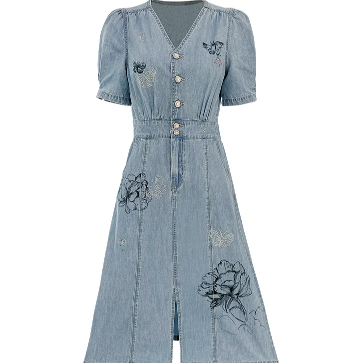 【丁姐宠粉专享】梦蝶牛仔印花连衣裙BR07138096