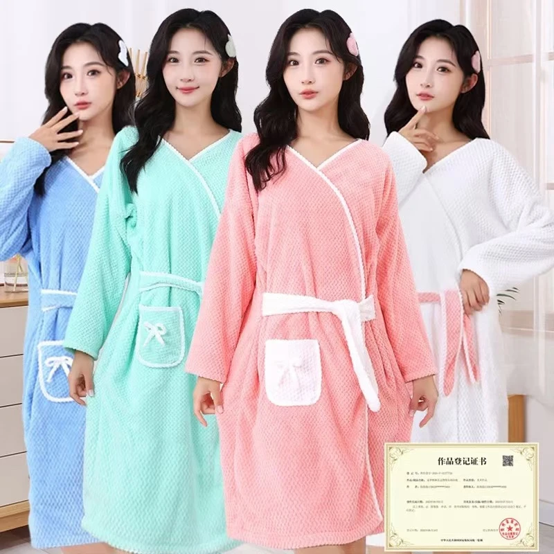 冬季长袖浴袍可穿式家用休闲居家服洗澡大浴巾比纯棉吸水柔软浴裙