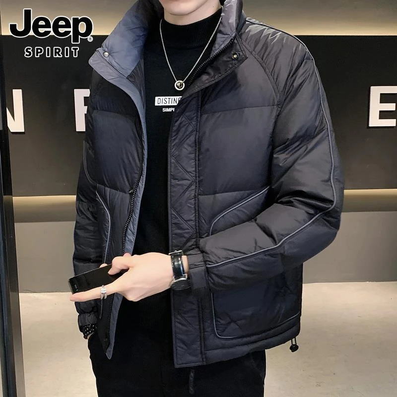 Jeep吉普男士羽绒服冬季新款休闲百搭加厚保暖立领白鸭绒外套男装