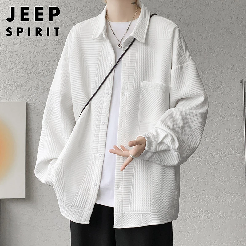 Jeep吉普长袖衬衫外套男士春秋季潮流痞帅港风休闲宽松上衣衬衣男