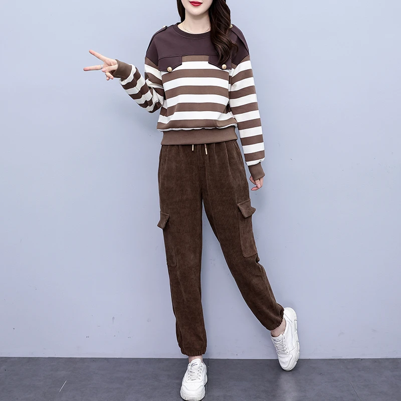 时尚休闲套装女2025秋冬新款大码宽松显瘦洋气减龄气质韩版两件套