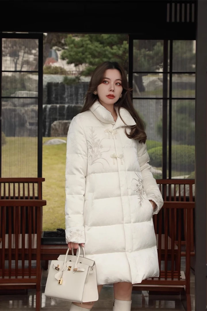 MR WATER水滴君《兰草清梦》冬季复古新中式提花刺绣中长款羽绒服