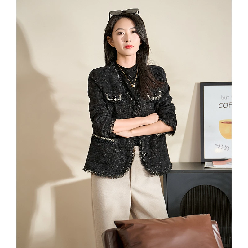 迪欧芙时尚百搭气质外搭2025秋冬新款轻奢高档短外套女#QWT87422