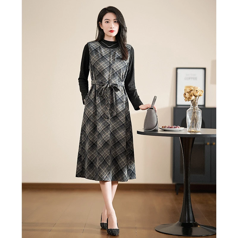 【两件套】迪欧芙奢华宽松连衣裙2024秋冬新款时尚套装女#QTZ87248