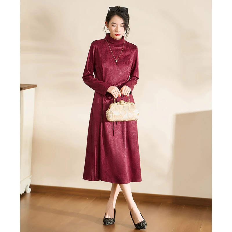 迪欧芙奢华洋气精致连衣裙2024秋冬新款气质显瘦裙子女#QLQ17449