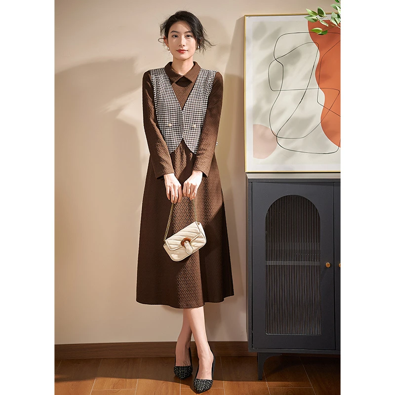 【真两件】迪欧芙轻奢高端连衣裙2025秋冬新款时尚套装女#QTZ17206