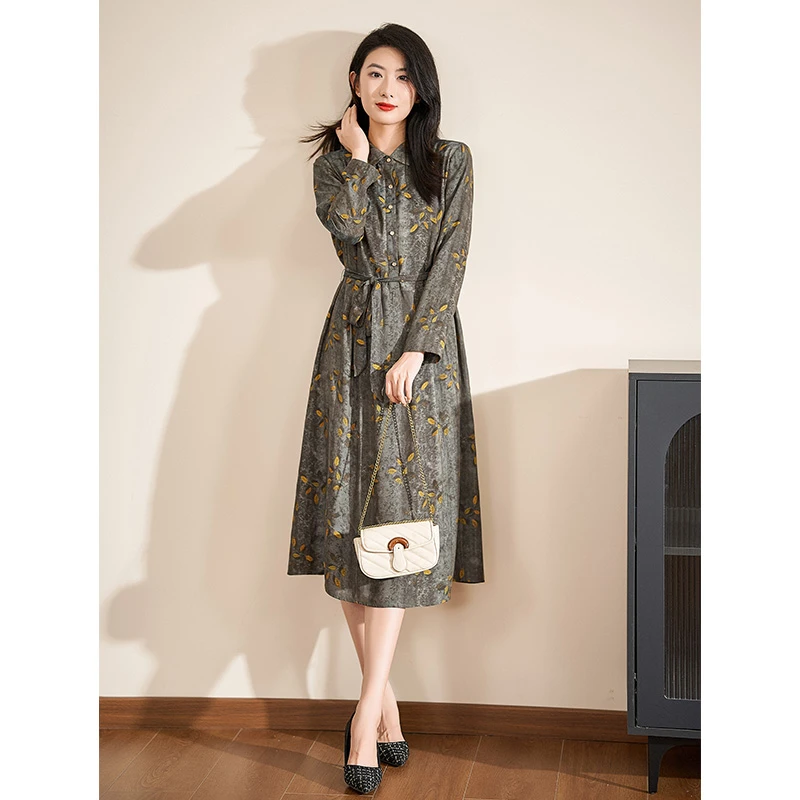 迪欧芙云锦百搭休闲连衣裙2025春季新款轻奢高级裙子女#QLQ17233