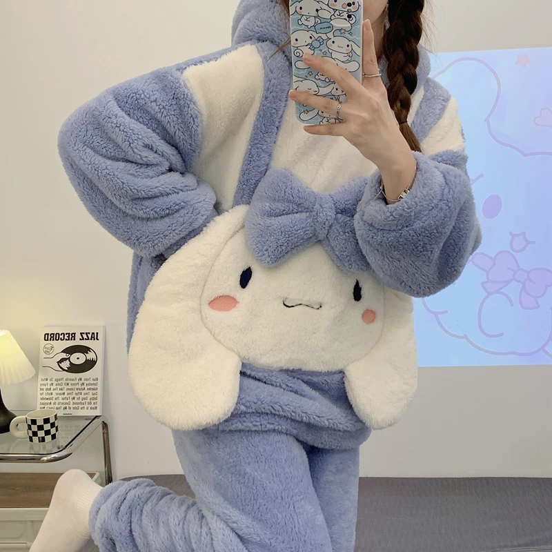 卡通少女睡衣秋冬季保暖珊瑚绒加厚加绒学生甜美法兰绒家居服套装