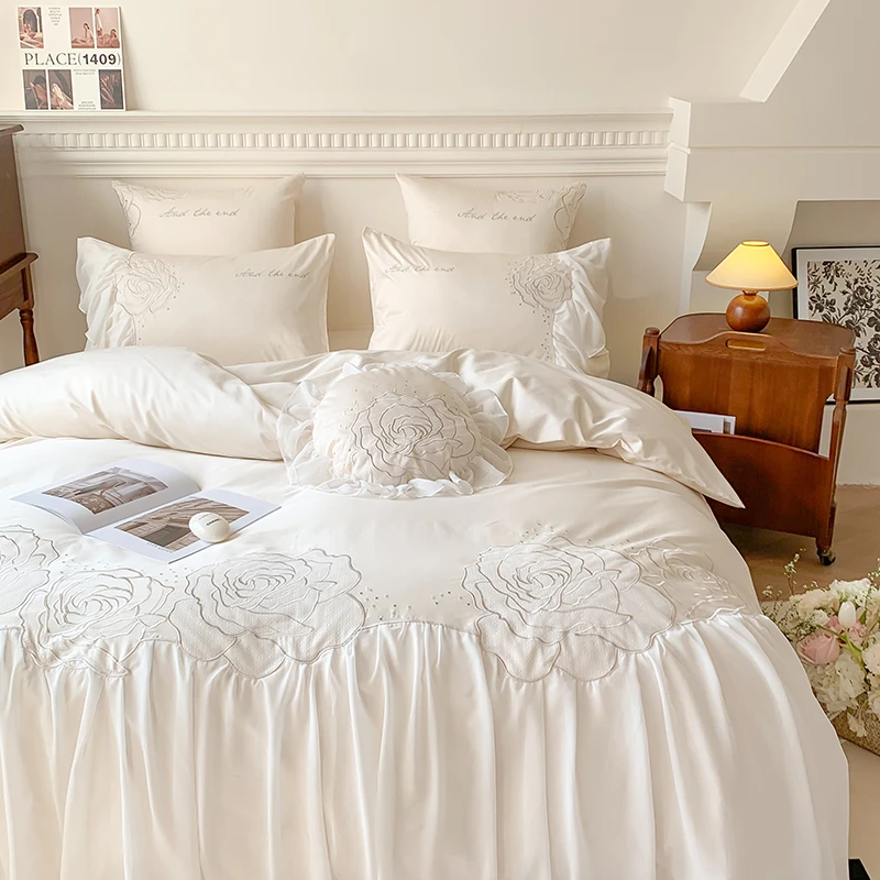 月白纯棉床上用品四件套全棉床单家纺被套被罩高端床品高档邂逅