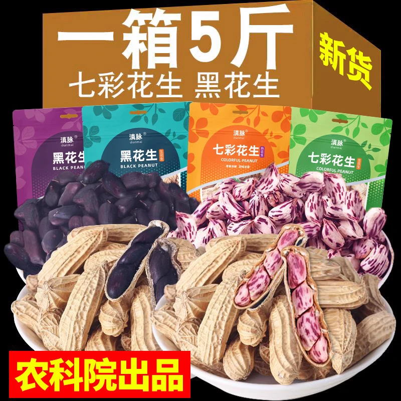 5斤 云南七彩野地花生新货带壳熟花生黑花生五彩花生水果花生种子