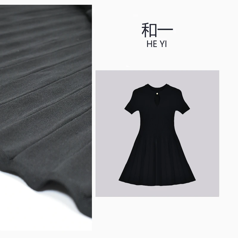 HY 经典时尚气质黑金收腰显瘦一粒扣鱼尾针织连衣裙-00054