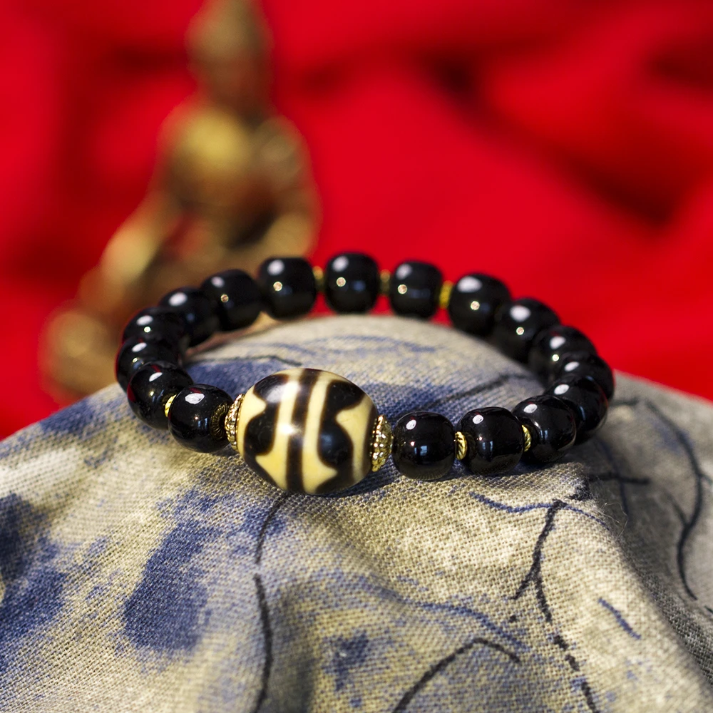 非金属手链 上肯虎牙宝瓶莲花老型珠单圈黑武士金刚手链黑色手串