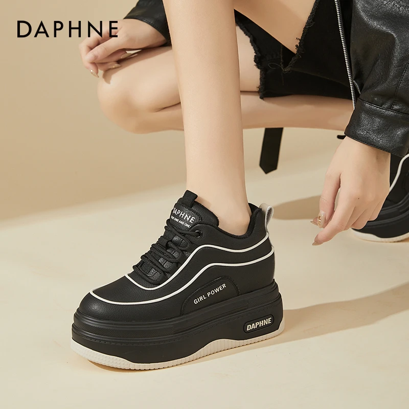 达芙妮厚底增高9cm女鞋小白鞋松糕鞋女加绒冬季新款小个子大棉鞋