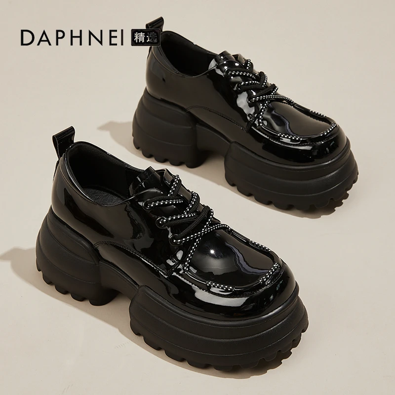 达芙妮英伦风小皮鞋2025秋季新款松糕大头鞋厚底乐福鞋小个子单鞋