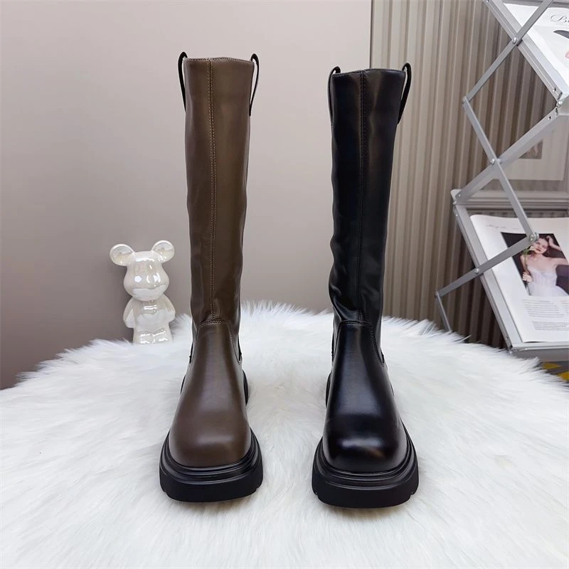 美拉德长筒靴新款2024秋冬厚底长靴弹力瘦瘦靴小个子高筒骑士靴女