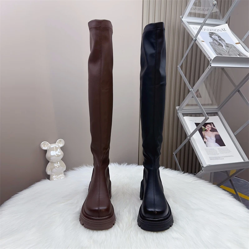 超高筒过膝靴女2025秋冬新款弹力靴加绒小个子加长筒靴高跟长靴子