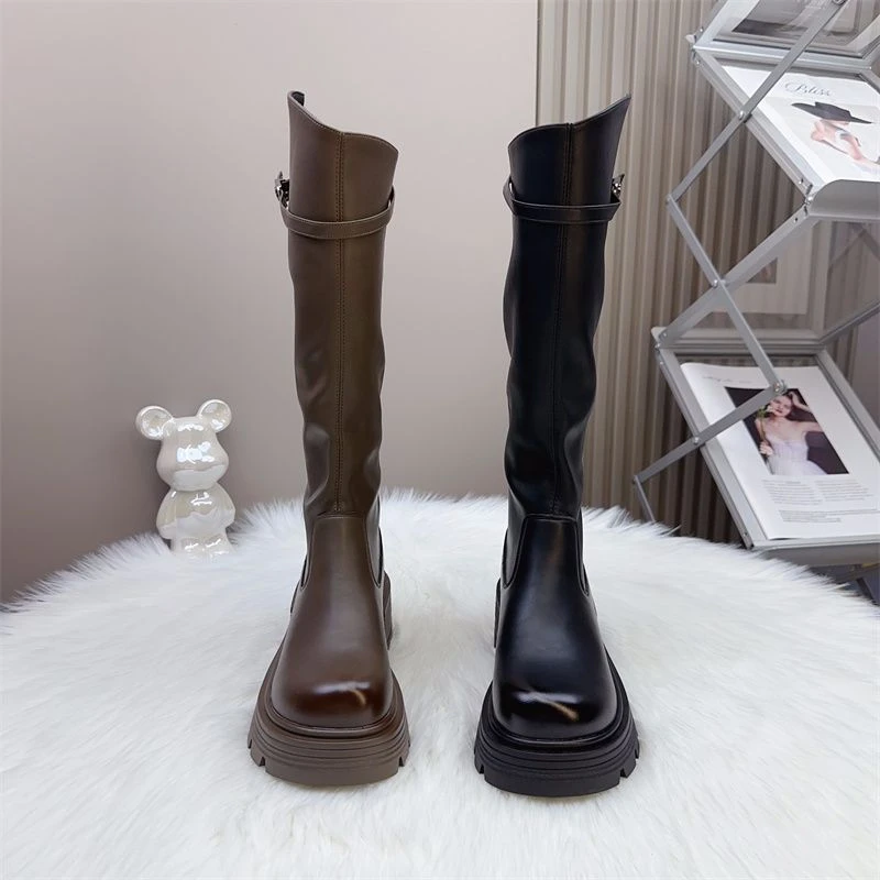潮牌胖mm不过膝靴女冬加绒保暖弹力瘦瘦靴小个子长筒靴高筒骑士靴