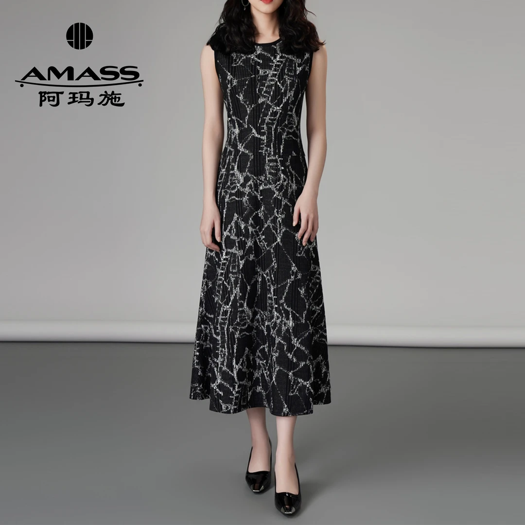 AMASS/阿玛施时尚修身经典舒适黑色圆领无袖连衣裙女士5500528-4A