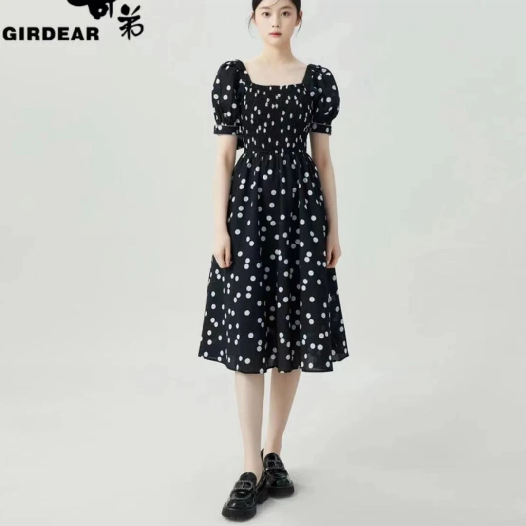 GIRDEAR/哥弟夏季气质甜美时尚波点法式两穿显瘦连衣裙1500459