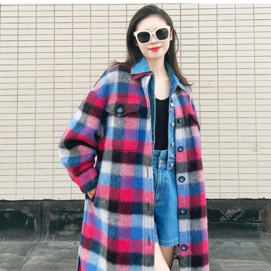 GIRDEAR/哥弟单排扣翻领廓形撞色羊毛外套1400454-7K13645-001