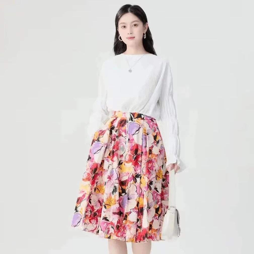 GIRDEAR/哥弟春秋百搭气质高腰碎花朵印花伞裙半身裙女1200319