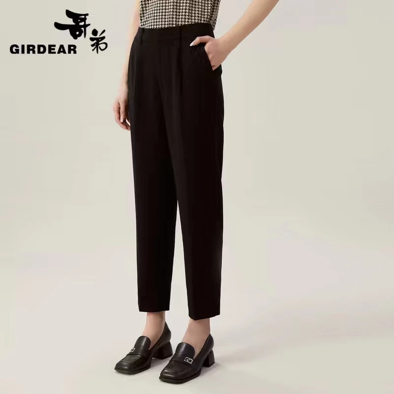GIRDEAR/哥弟女士休闲侧腰舒适松紧腰经典九分烟管休息裤1100455