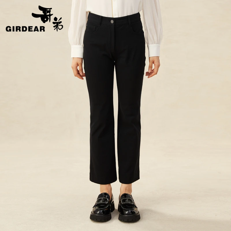GIRDEAR/哥弟女士高腰简约修身九分百搭微喇裤1100288-2036111