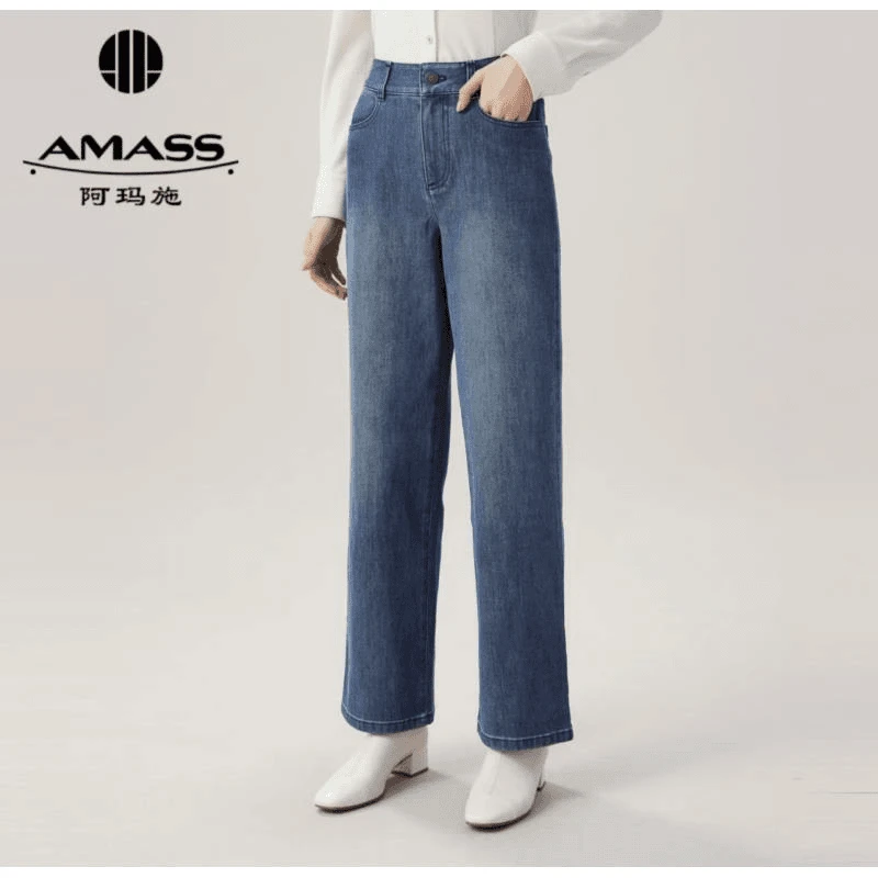 AMASS/阿玛施复古时尚休闲蓝色新款直筒显瘦显腿长牛仔裤5100588