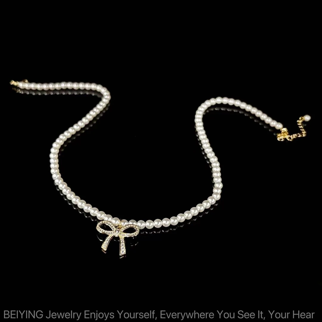 铜合金仿珍珠项链 2025新款C3689【金色米粒蝴蝶结】BARA BOX 项链