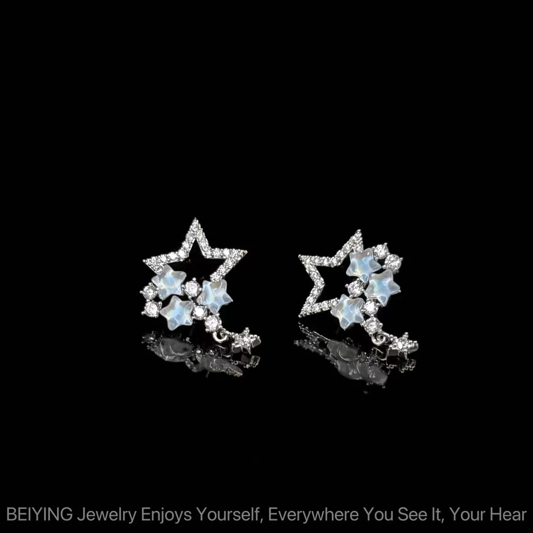 铜合金合成锆石耳饰 镀k金 25新款C3808【月溅星河】BOBAOLI 耳钉