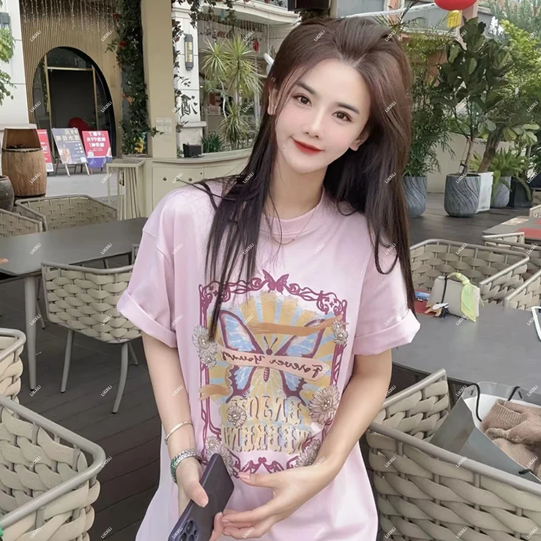 【燕尾蝶】L纯棉高品质内搭短袖室内t恤印花宽松休闲时尚