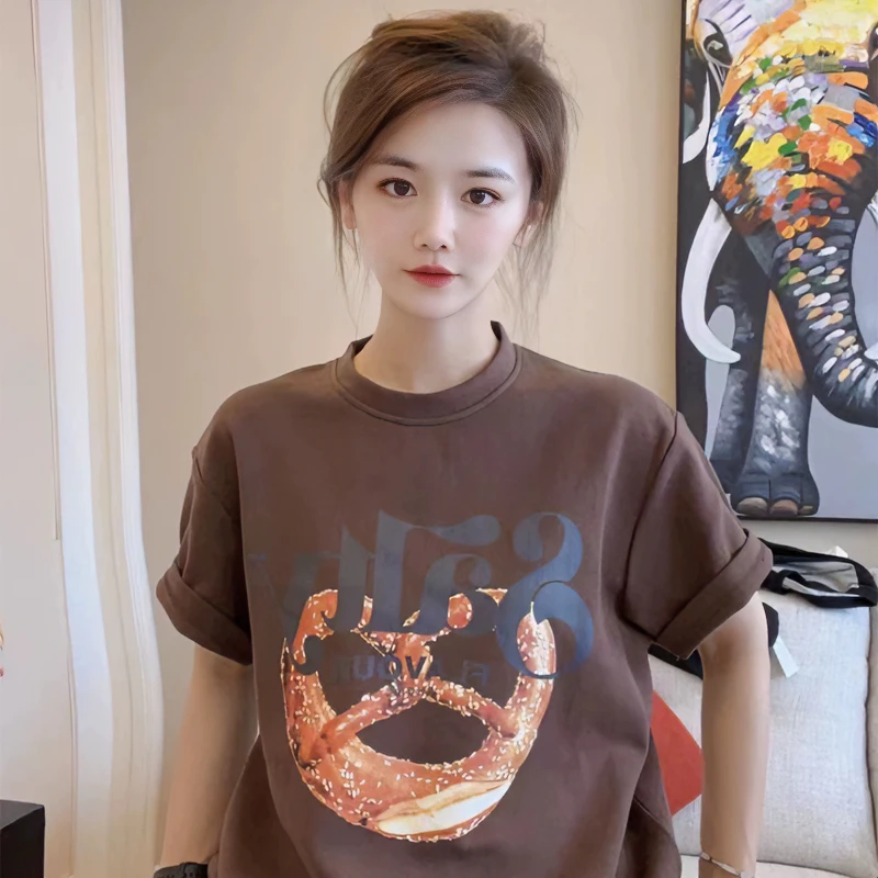 240克32支双纱精梳棉宽松大版短袖T恤【碱水面包】休闲显瘦百搭