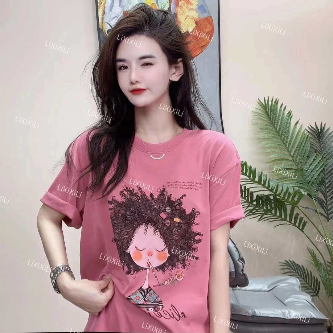 李西西【漂亮娃娃】纯棉高品质内搭短袖t恤  印花宽松休闲时尚百搭