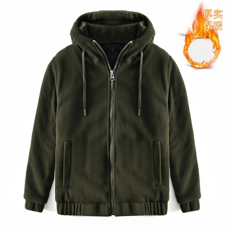 L137秋冬运动连帽开衫保暖翻毛口袋长袖外套加厚宽松大码绒毛卫衣