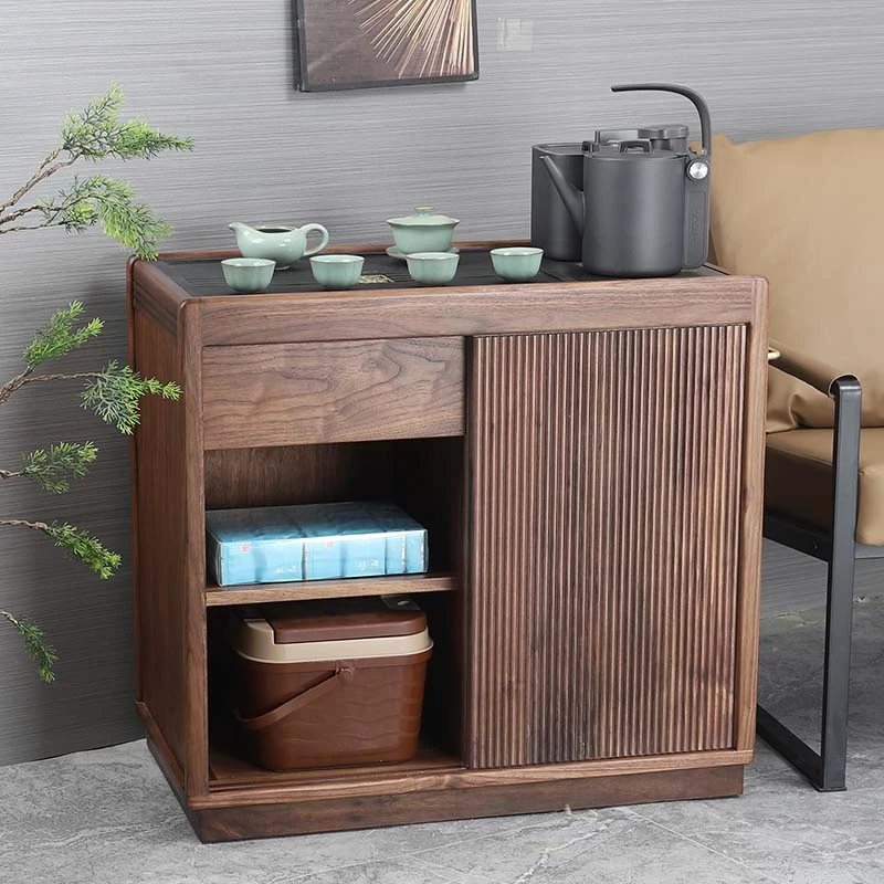 北美黑胡桃移动茶水柜烧水壶一体实木阳台茶桌边柜客厅茶几茶台
