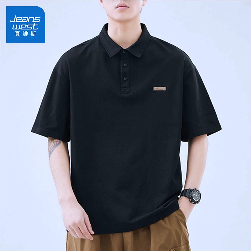 Jeanswest/真维斯polo衫男士短袖t恤夏季休闲百搭纯色男装半袖T恤