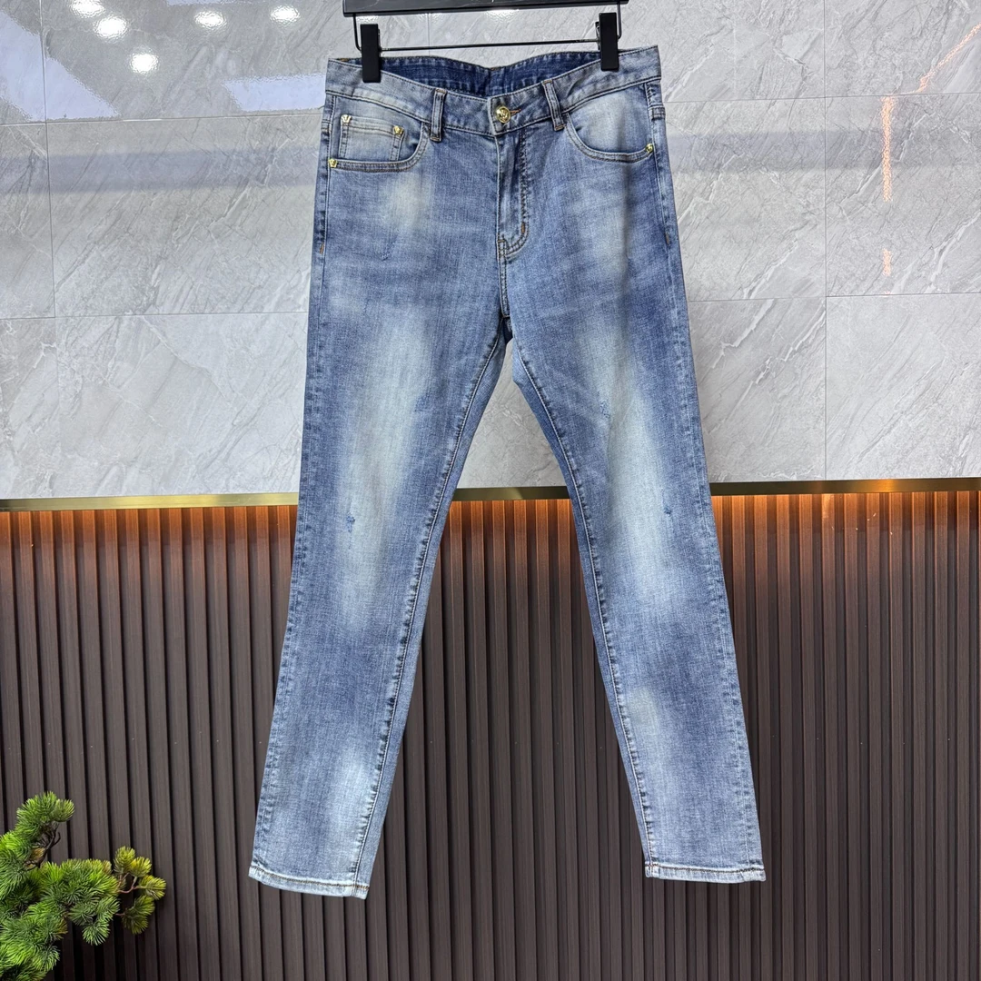 潮流牛仔裤新品百搭时尚水洗刺绣牛仔长裤欧版净色男款牛仔裤6019