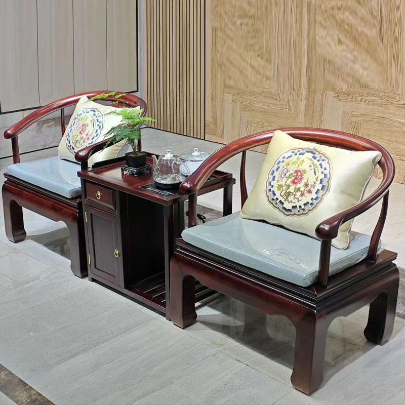 新中式仿古典实木客厅阳台家用办公茶桌沙发太师椅休闲椅三件套