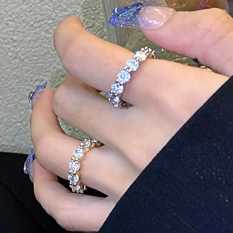 铜合金戒指 高级感超闪小锆锆戒指女小众设计感冷淡风开口食指戒